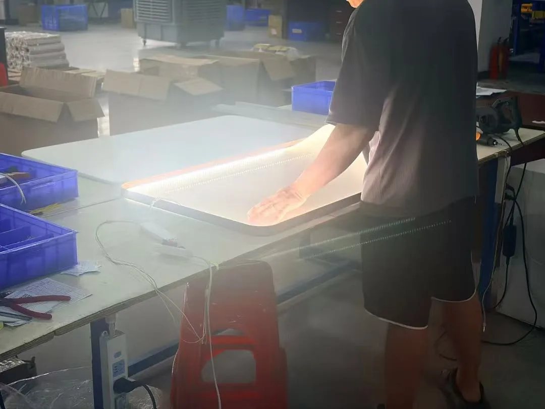 LED ceiling light powered on during quality inspection